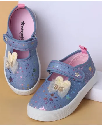 Cute Walk by Babyhug Casual Shoes with Velcro Closure Star Print & Bunny Ear Bow Applique - Blue