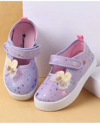 Cute Walk by Babyhug Casual Shoes with Velcro Closure Star Print & Bunny Ear Bow Applique - Lilac