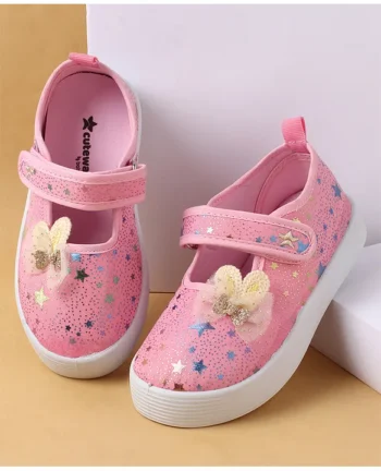Cute Walk by Babyhug Casual Shoes with Velcro Closure Star Print & Bunny Ear Bow Applique - Pink