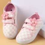 Cute Walk by Babyhug Casual Shoes with Velcro Closure Checks & Floral Applique - Pink