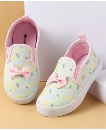 Cute Walk by Babyhug Slip On Casual Shoes with Bow Applique & Lemon Print - Pink