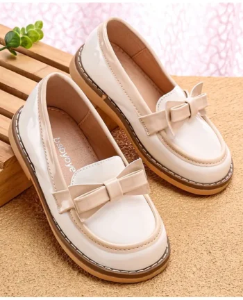 Babyoye Slip On Formal & Party Wear Shoes With Bow Applique - OffWhite