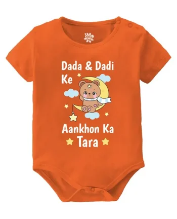 Baby Buzz 100% Cotton Half Sleeves Dada & Dadi Ke Aankhon Ka Tara Text Printed Onesie - Orange