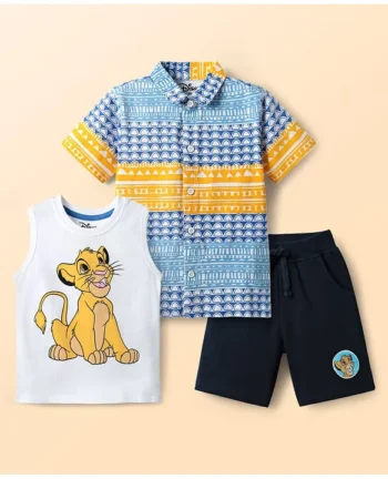 Babyhug Disney Single Jersey Knit Half Sleeves Shirt & Shorts Set With T-Shirt & Lion King Graphics - Multicolor