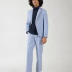 One Friday Full Sleeves Solid Blazer With Shirt & Pant Set - Blue