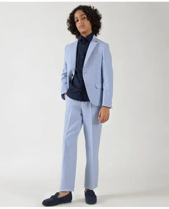 One Friday Full Sleeves Solid Blazer With Shirt & Pant Set - Blue
