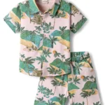 Babyhug Single Jersey Knit Half Sleeves Co-ords Shirt & Shorts Set With Tropical Theme Print - Multicolour