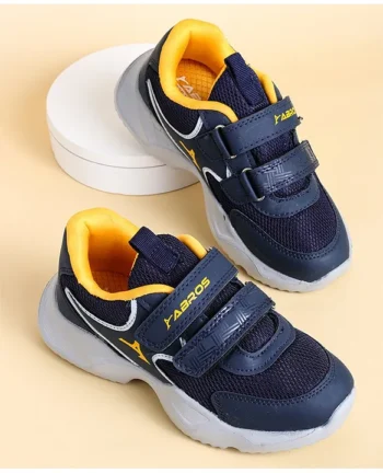 ABROS Colour Blocked & Mesh Detailed With Double Velcro Closure Shoes - Navy Blue & Mustard