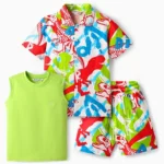 OLLINGTON ST. Ollington St. Cotton Printed Half Sleeves Shirt & Shorts Set With Inner Tee - Multicolor
