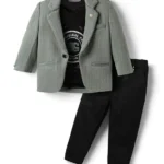 Dapper Dudes Full Sleeves Self Designed Blazer With Typography Printed Tee & Pant Set - Pista Green