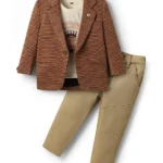 Dapper Dudes Full Sleeves Striped Blazer With Typography Printed Tee Tee & Pant - Brown