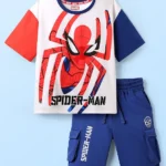 Pine Kids Marvel 100% Cotton Drop Shoulder T-Shirts & Short Set With Spider-Man Graphics - Multicolour