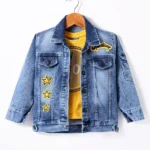 Dapper Dudes Full Sleeves Star Patch Detailed Denim Jacket With Typography Printed Tee - Light Blue