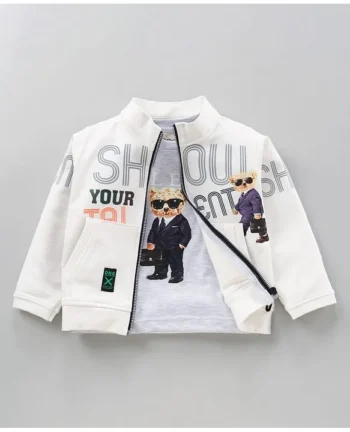 Dapper Dudes Full Sleeves Show Your Talent Text Printed Jacket With Tee - White