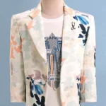 Dapper Dudes Full Sleeves Abstract Printed Textured Blazer With Tee - Peach