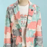 Dapper Dudes Full Sleeves Colour Blocked & Typography Printed Blazer With Tee Set - Peach