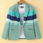 Dapper Dudes Full Sleeves Rugby Striped Blazer With Tee Set - Pista Green