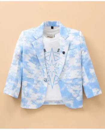 Dapper Dudes Full Sleeves Tie Dye Printed Blazer With Tee - Sky Blue