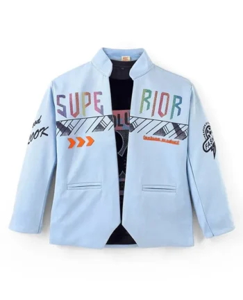 Rikidoos Full Sleeves Typography Printed Jacket With Tee - Sky & Navy Blue