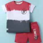 CUCUMBER Sinker Knit Half Sleeves T-Shirt & Short Set With Text Print - Red