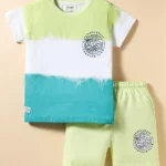 CUCUMBER Sinker Knit Half Sleeves T-Shirt & Short Set With Text Print - Light Green