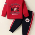 CUCUMBER Sinker Knit Full Sleeves T-Shirt & Bottonwear Set With Text Print - Red & Black
