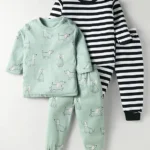 Kidi Wav Pack Of 2 Full Sleeves Striped & Dog Printed Tees & Coordinating Pants Set - Multi Colour