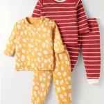 Kidi Wav Pack Of 2 Full Sleeves Striped & Abstract Printed Tees & Coordinating Pants Set - Multi Colour
