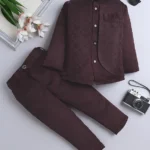 Fourfolds Woven Full Sleeves Abstract Embroidered Jodhpuri & Trousers Set - Wine