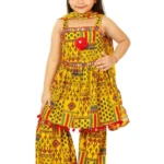 Fashionista Premium Quality Mixed Cotton Blend Palazzo Pants & Sleeveless Top With Dupatta for Girl's (Yellow)