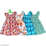 New Fancy Designer Colorful baby Girls Cotton Floral Printed Frocks / Midi / Jabhla Dresses set for infant to kids (Combo Pack of 4)