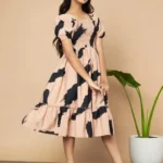 LookShine | Dress For Girl | Kids A-Line Midi Dress | Lightweight & Breathable Fabric | Square Neck & Abstract Print | Short Sleeves | Stylish Western Wear for Girls