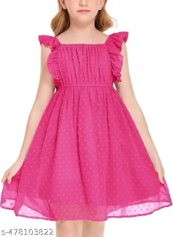 Girls Ruffle Sleeve Swiss Dot Dress Stretchy A-Line Flutter Sleeve Casual Dress for 3-16 Years Kids