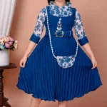 Girls Printed Frock and Pleated Dress with Matching Bag and Belt