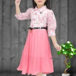 Length Floral Tie Knot Gathered Dress for Kids & Girls, Beautiful Printed Frock for Casual & Special Occasion