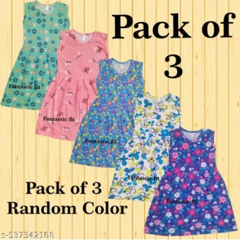 Girls All Over Printed Assorted Design frock Pack of 3