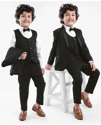 Babyhug Stretch Fit Full Sleeves Party Suit Solid Color - Blackmm