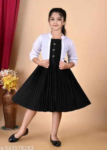 Princess Girls Frocks & Dresses Stylish frock with jacket for girls Girls dress and jacket set Baby girl frock with shrug Girls party wear dress with jacket Fancy frock and jacket combo