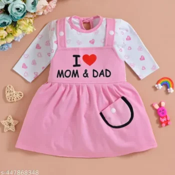 Trendy Love Mom Dad pink Girl Dress | I LOVE DAD&MOM