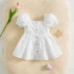 newborn baby summer eyelet embrodery puff sleeve button front dress