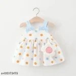 Baby girls Summer cotton frock and Dress Breezy White Sleeveless Printed Frock With Sling Bag Summer cotton frock and Dress