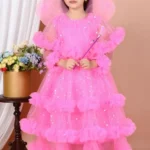 Princess , Angel Girls Maxi/Full Length Party Dress (pink , 3/4 Sleeve)