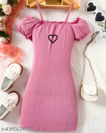 Trendy Pink Shorts Frock and Dress For Girls With Heart Print Bodycon Dress For Kids