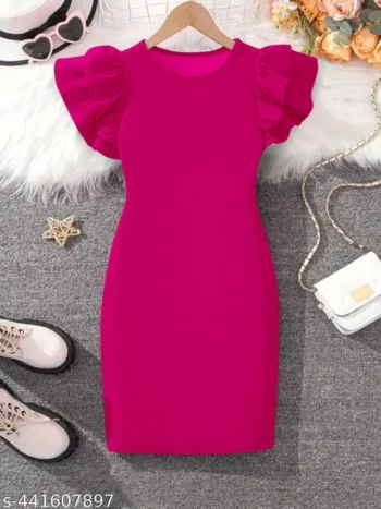 Round Neck Double Layered Ruffle Sleeve Knit Dress