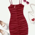 Pleated Fitted Spaghetti Strap Dress