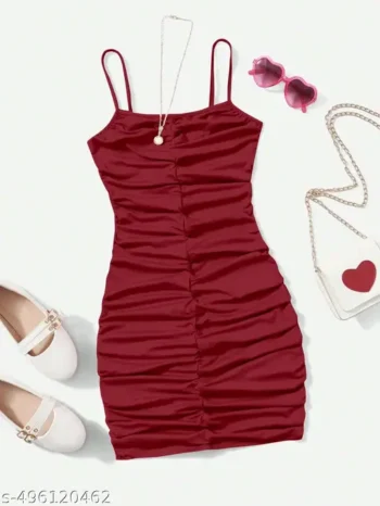 Pleated Fitted Spaghetti Strap Dress