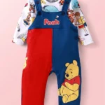 Babyhug Disney Single Jersey Knit Dungaree & Full Sleeves T-Shirt With Winnie The Pooh Graphics & Pocket Detailing - Blue & Red